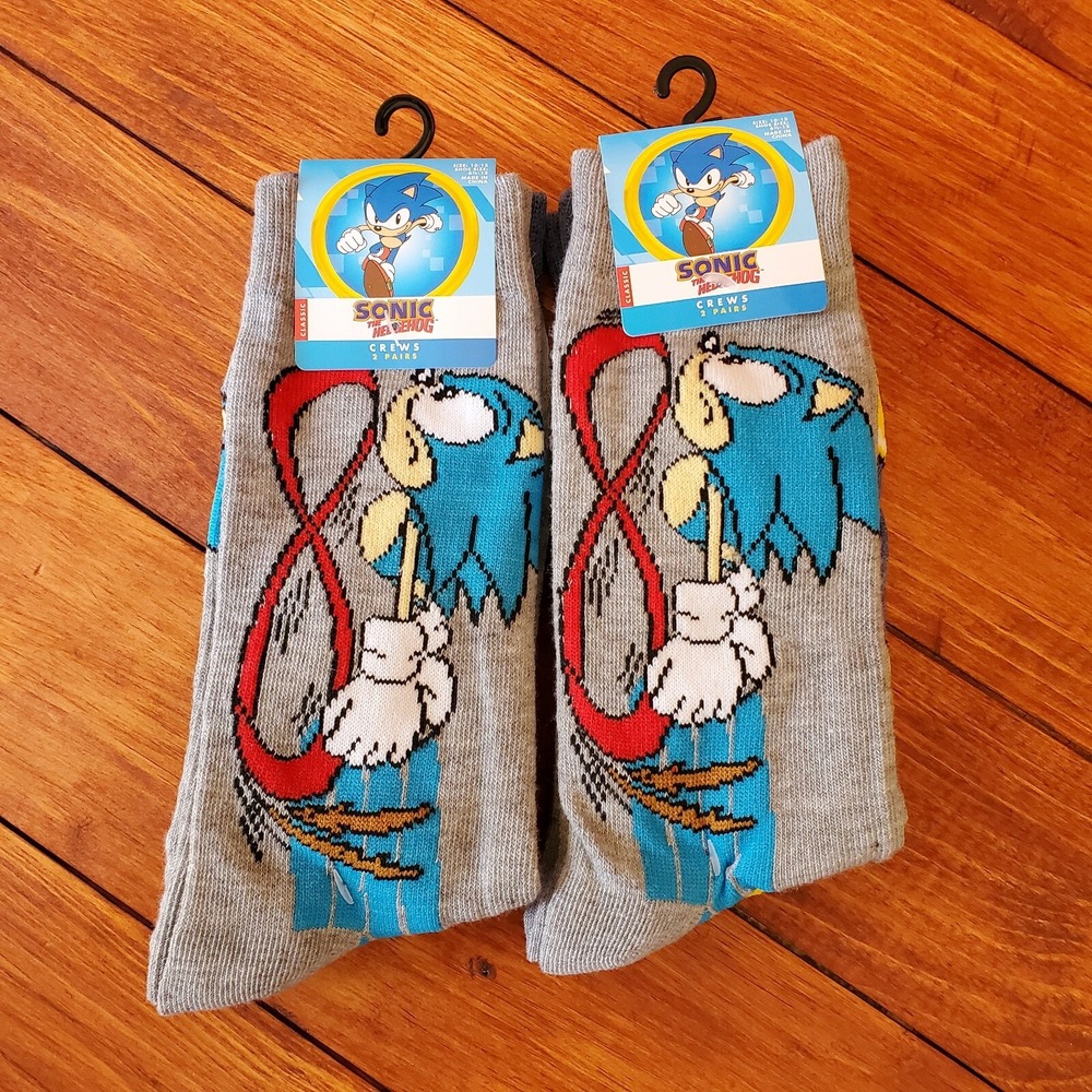 Sonic The Hedgehog Socks Crew Men's Sz 10-13 Shoe Sz‎ 6.5-12 Set of 2